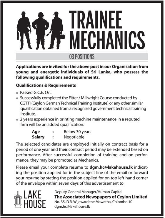 Trainee Mechanics - The Associated Newspapers of Ceylon Ltd